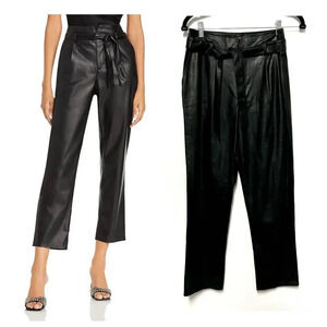 NWOT $229 Paige Melilla Faux Leather Paperbag Pants - Straight Leg Tie Belt